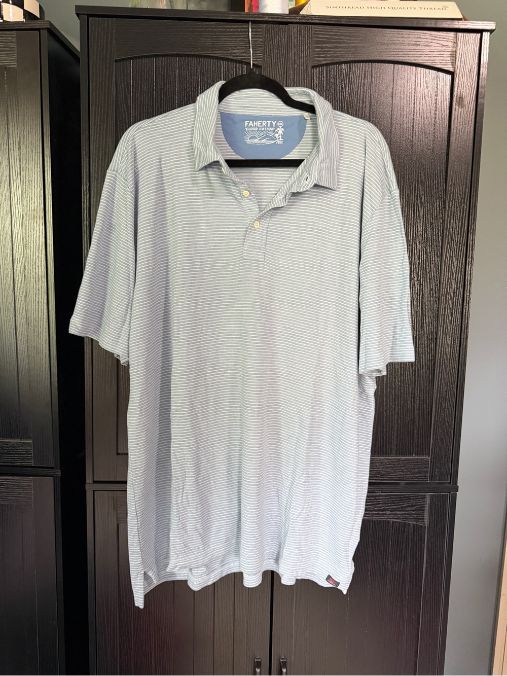Faherty Light Blue & White Thin-Striped Polo size 2XL